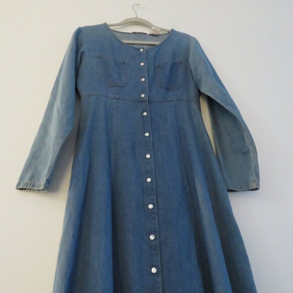 VINTAGE NEVADA JEANSWEAR Light Denim Pearl Snap Maxi Dress - Size 10 - Picture 10 of 15